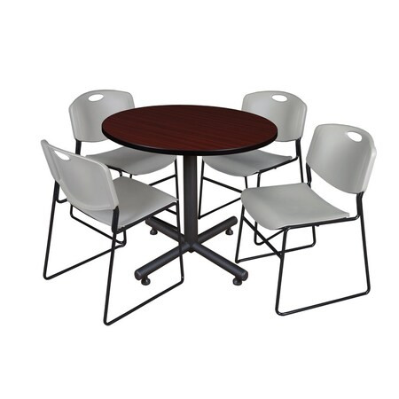 Kobe Kobe Round Table & Chair Set, Wood, Metal, Polypropylene Top TKB42RNDMH44GY