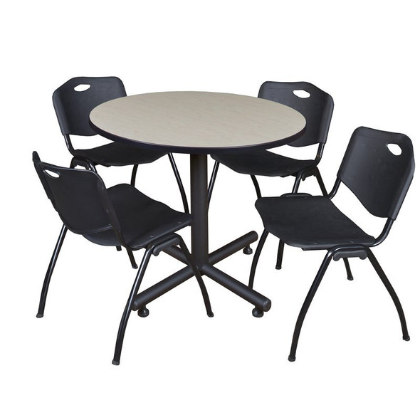 Kobe Round Table & Chair Set, Wood, Metal, Plastic Top, Maple