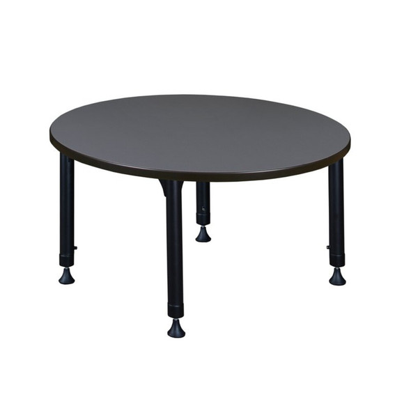 Kee Round Classroom Tables, 42 W, 42 L, 23-34 H, Wood, Metal, Grey TB42RNDGYAPBK