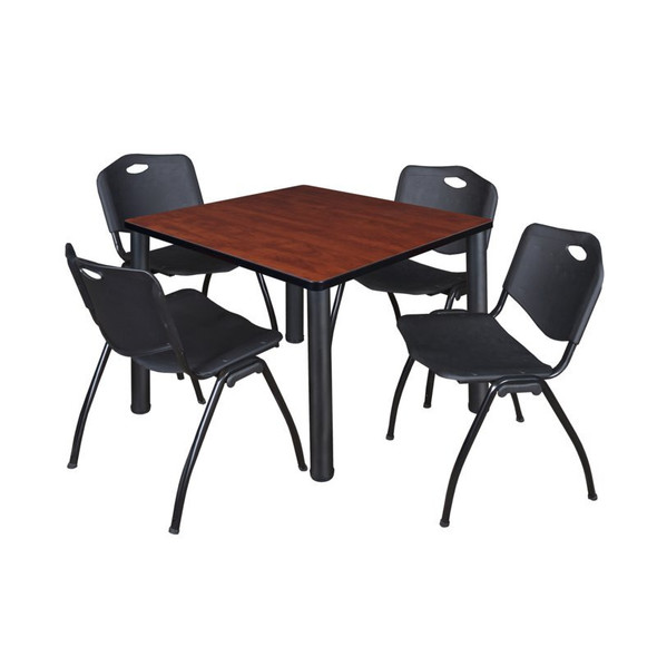 Kee Square Table & Chair Set, Wood, Metal, Plastic Top, Cherry