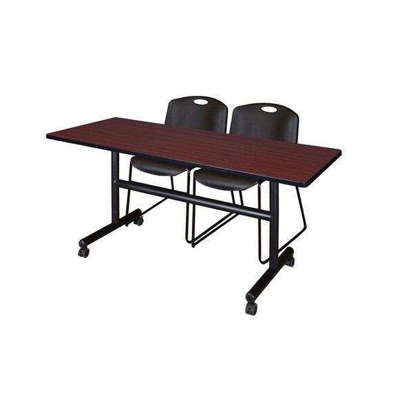Kobe FlipTop Table, 60" W, 29" H, Laminate Top, Mahogany MKFT6024MH44BK