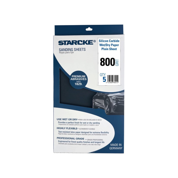 Silicon Carbide 991A Blk 5-1/2" x 9" Wet/Dry Paper Plain Sheet P800 5ct Retail Pk R 991A-P0800H-R5 991A-0800H-R5