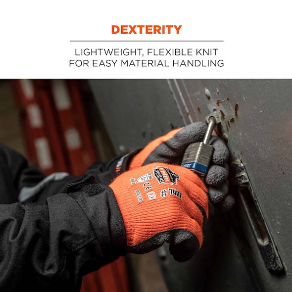 Ergodyne Orange Coated Lightweight Winter Work Gloves, L, PK144 7401-CASE