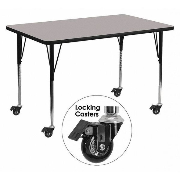 Flash Furniture Activity Table,Rectangle,Gray,24"x48" XU-A2448-REC-GY-H-A-CAS-GG
