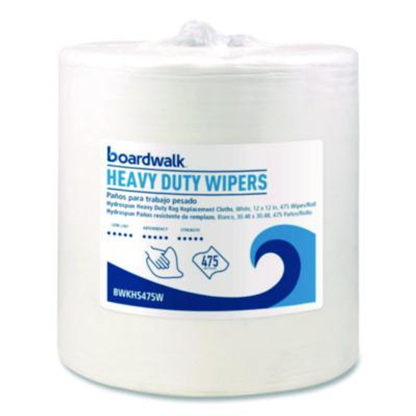 Boardwalk® Hydrospun Wipers, Heavy Duty, 12 x 12, White, 475/Roll HS475W