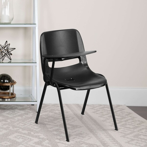 Flash Furniture Black Ergonomic Shell Chair with Ri,PK5 5-RUT-EO1-BK-RTAB-GG