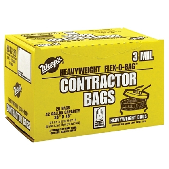 FLEX-O-BAG® Trash Can Liners and Contractor Bags, 42 gal, 3 mil, 33 in X 48 in, Black, Heavyweight FLEX-O-BAG® Trash Can Liners and Contractor Bags, 42 gal, 3 mil, 33 in X 48 in, Black, Heavyweight