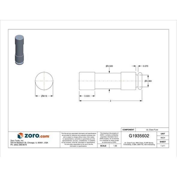 UL Class Fuse, RK5 Class, Time-Delay, 0.60A, 250V AC, Non-Indicating  FLNR.600