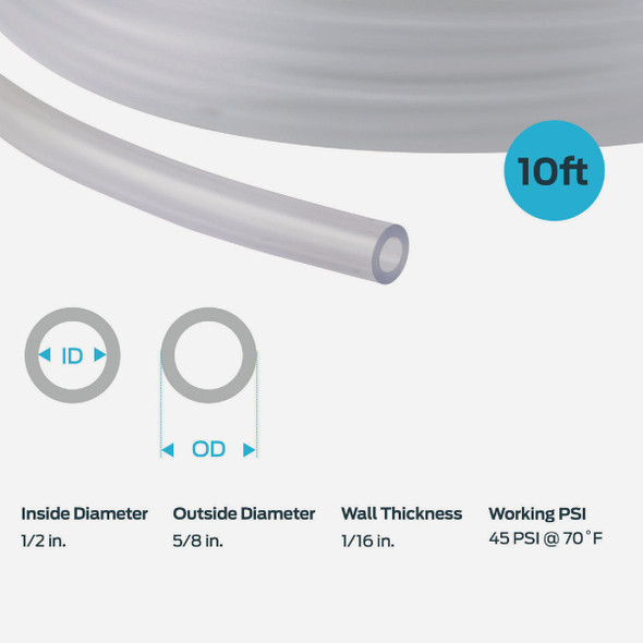 Eastman EZ-Flo 10 Ft. Clear Vinyl Tubing 1/2 In. ID x 5/8 In. OD