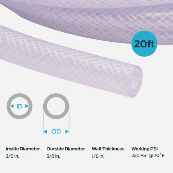 Eastman EZ-Flo 20 Ft. Braided Vinyl Tubing 3/8 In. ID x 5/8 In. OD