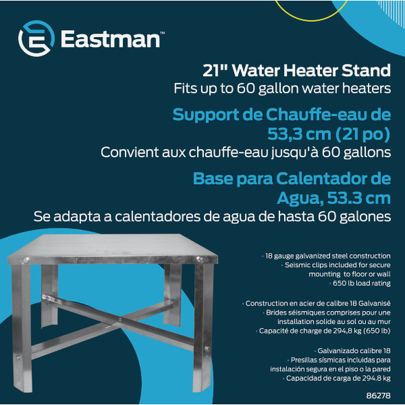 Eastman Steel 18 In. H. x 21 In. L. x 21 In. W. Water Heater Stand
