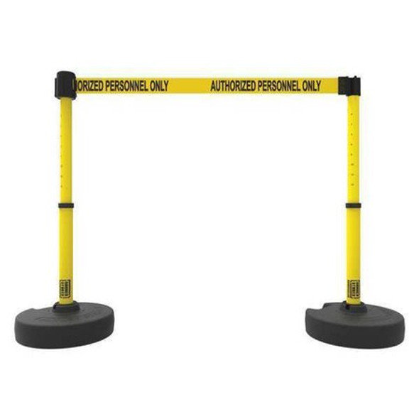 Belt Barrier System, Yellow, 15 ft Length, 22 in to 42 in Adjustable Post Height