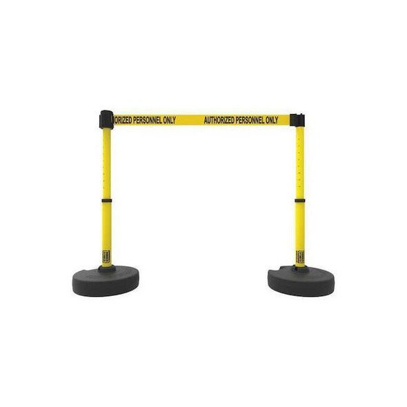 Belt Barrier System, Yellow, 15 ft Length, 22 in to 42 in Adjustable Post Height
