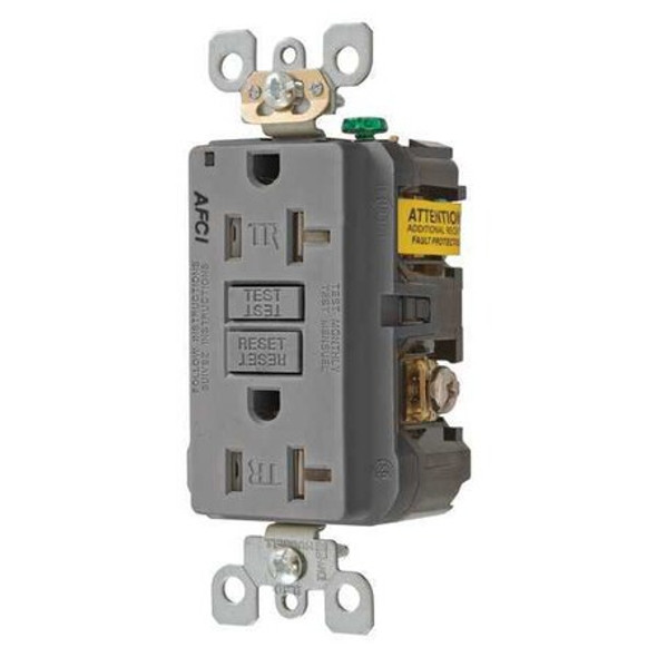 Hubbell Wiring Device-Kellems Recept,Gray,20 A,GFCI,2P3W,Bk;Sd,1PK AFR20TRGY
