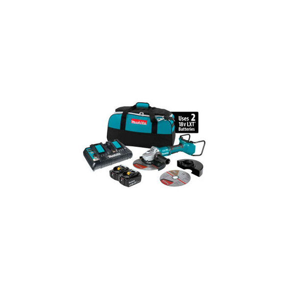 Makita LXT Cordless 9"" Paddle Switch Cut-Off/Angle Grinder Kit 5.0Ah 18V X2 Li-