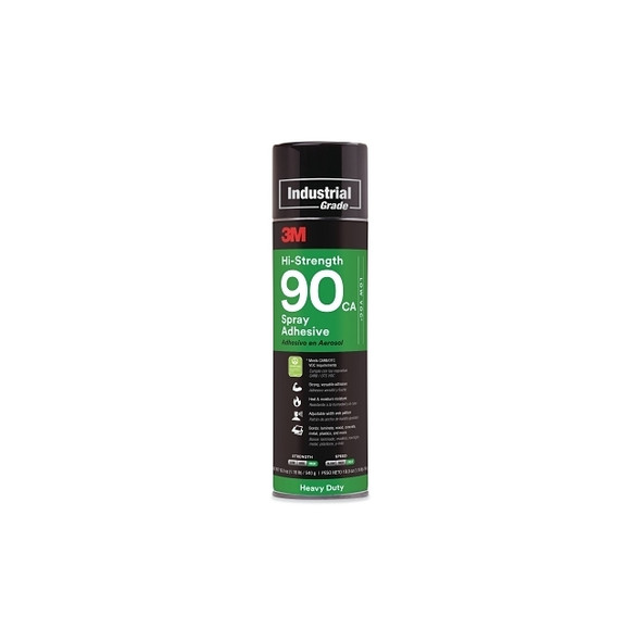 Hi-Strength 90 Spray Adhesive, CA, Low VOC, 12.23 oz, Aerosol Can, Clear, Contains 1,1-Difluoroethane