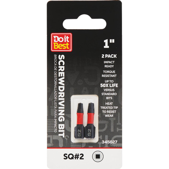 Do it Best 1 In. Square #2 Impact Ready Screwdriver Bit (2-Pack) QJDIB-SC-016