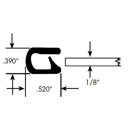 Edge Trim, PVC, 50 ft Length, 3/8 in Overall Width, Style: Edge Trim