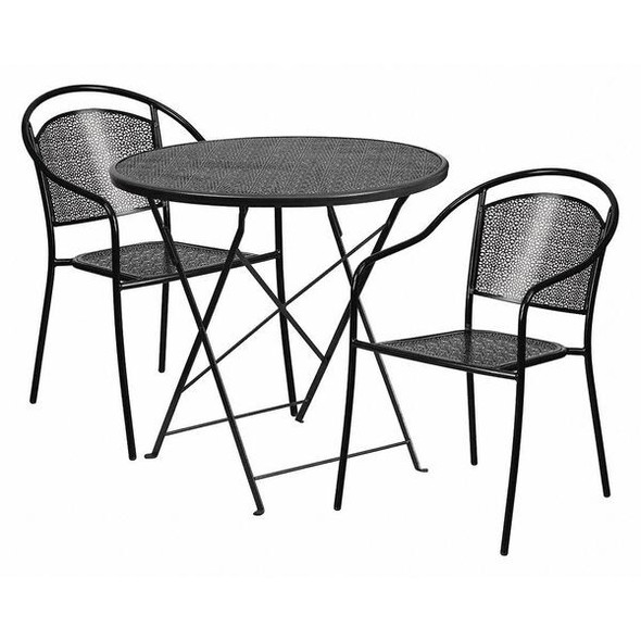 30" Round Black Steel Folding Table w/ 2 Chairs