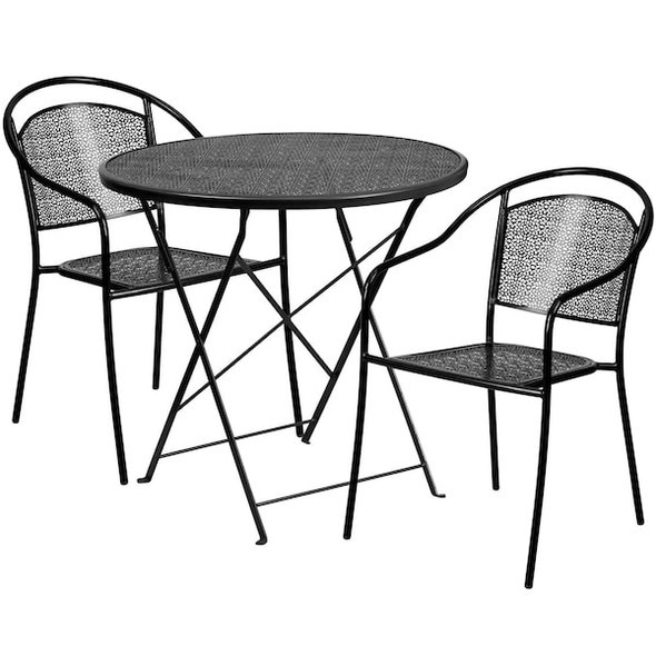 Flash Furniture Black Fold Patio Set,30RD CO-30RDF-03CHR2-BK-GG Flash Furniture Black Fold Patio Set,30RD CO-30RDF-03CHR2-BK-GG