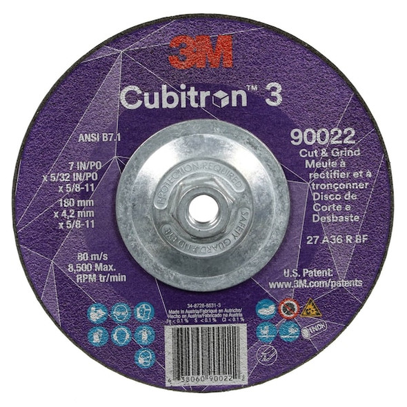 Cut-Off and Grinding Wheel, Type 27, 7 in Dia, 0.156 in Thick, 5/8"-11 Arbor Hole Size, Ceramic