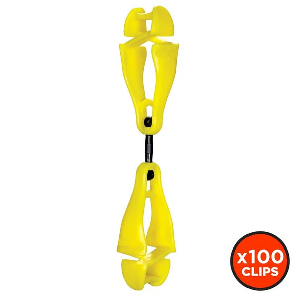 Ergodyne Swivel Glove Clip Holder, Dual Clips, Lime, PK100 3420-BULK