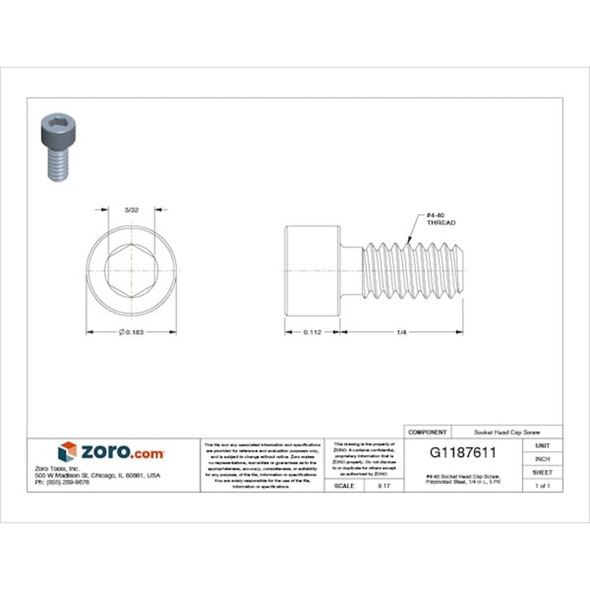 #4-40 Socket Head Cap Screw, Socket, Passivated Steel, 1-4 in Length, 5 PK  NAS1352N04-4