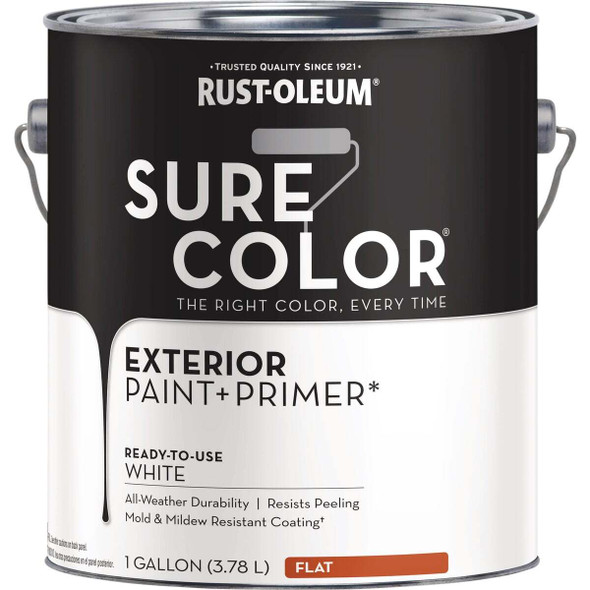 Rust-Oleum Sure Color Exterior Paint and Primer, White, Flat, 1 Gal 394670