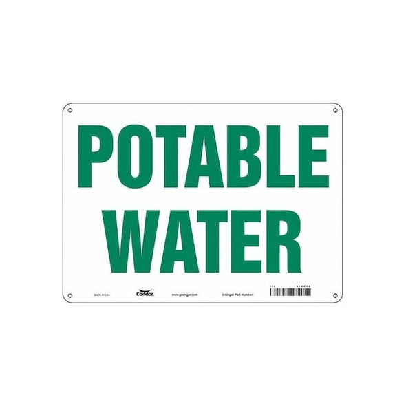 Potable Water, 14 in W x 10 in H, Horizontal Rectangle, Aluminum, 470H38