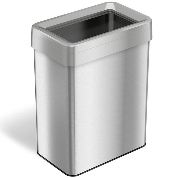 18 gal Rectangular Trash Can, Silver, Open Top, Stainless Steel, 10.24 in