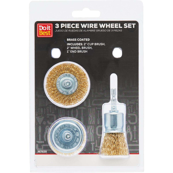 Do it Best Brass Coated Wire Wheel Brush Set (3-Piece) 600 021-9009