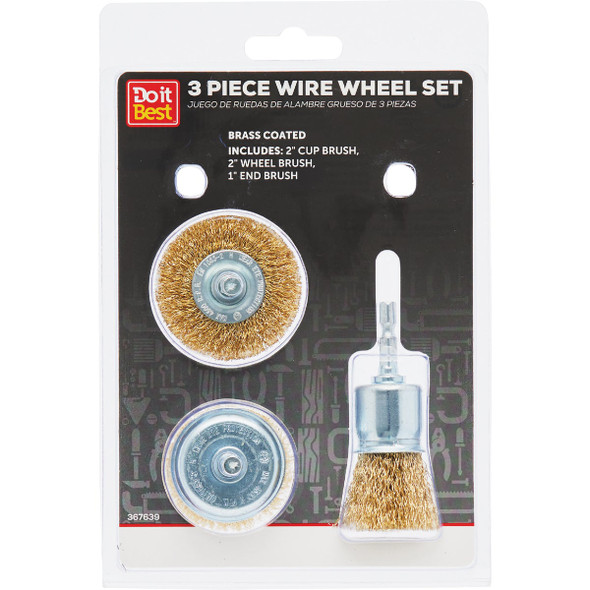 Do it Best Brass Coated Wire Wheel Brush Set (3-Piece) 600 021-9009
