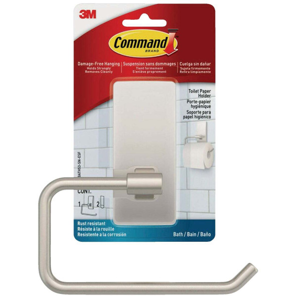 Command Bath Satin Nickel Adhesive Toilet Paper Holder, 2 Strips BATH53-SN-ESF