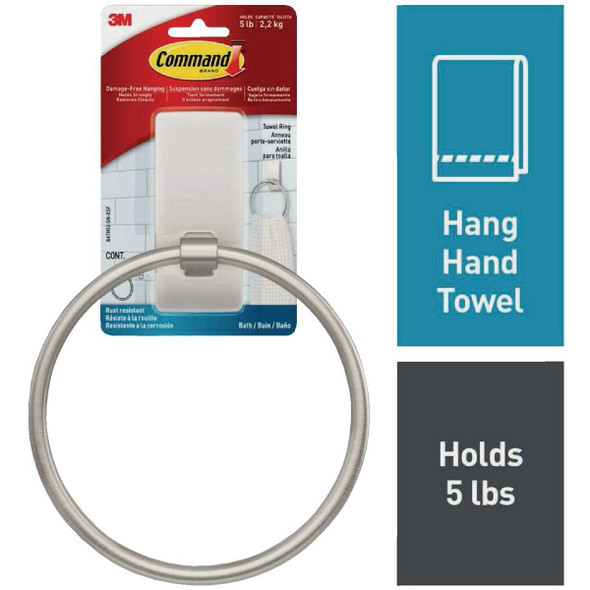 Command Bath Satin Nickel Adhesive Towel Ring, 2 Strips BATH52-SN-ESF