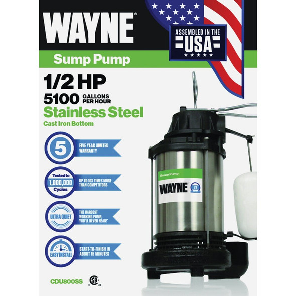 Wayne 1-2 HP Stainless Steel Sump Pump CDU800SS 478439