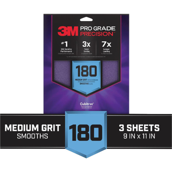 3M 3pk Pro 180g Sandpaper SHR180-PGP-3T
