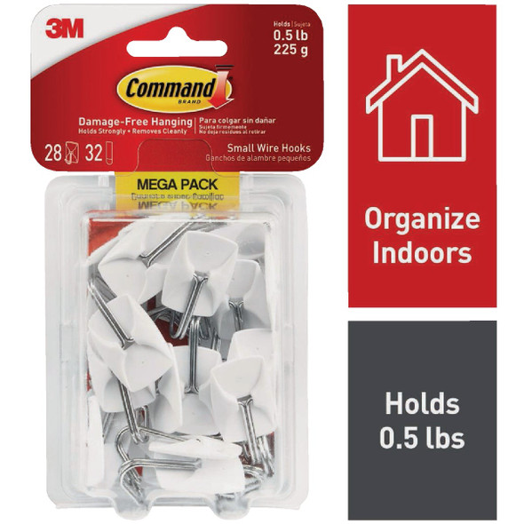 Command Small Wire Hook Mega Pack, White, 28 Hooks, 32 Strips 17067-MPES