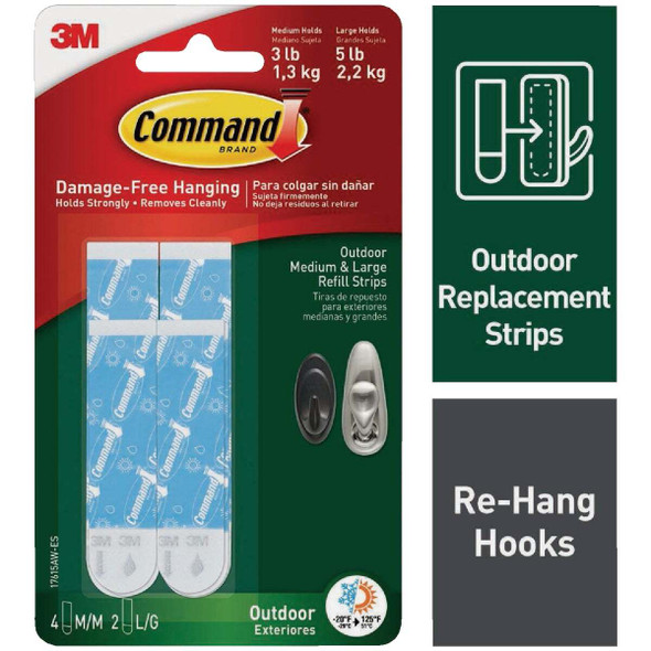 Command Outdoor Medium & Large Foam Replacement Strips, 8 Strips 17615AWB-8ESF