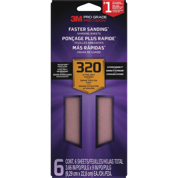 3M 6pk 320g 1/3 Sandpaper SHTR320-PGP-6T