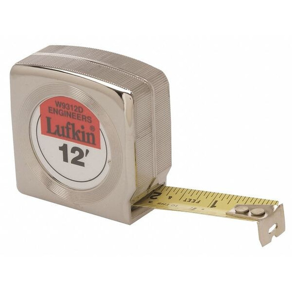 3/4" x 12' Mezurall Chrome Case Engineer's Yellow Clad Power Return Tape Measure