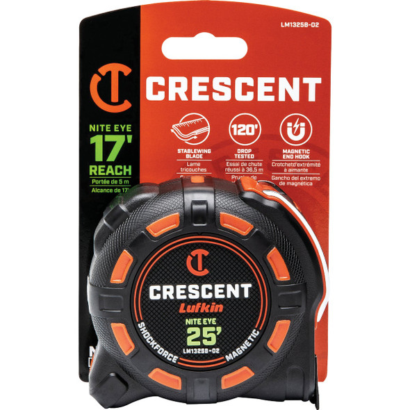 Crescent Lufkin Shockforce Nite Eye G2 1-1/4 In. x 25 Ft. Magnetic Tape Measure