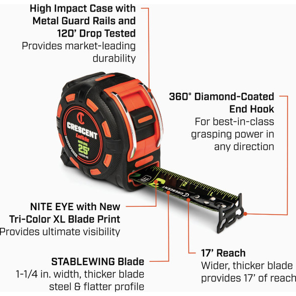 Crescent Lufkin Shockforce Nite Eye G2 1-1/4 In. x 25 Ft. Magnetic Tape Measure