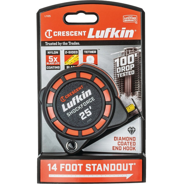 Crescent Lufkin Shockforce Nite Eye 1-3-16 In. x 25 Ft. Dual Sided Tape Measure L1125NE 393619
