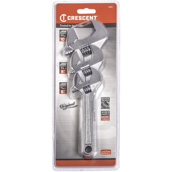 Crescent 6 In., 8 In., 10 In. Adjustable Wrench Set (3-Piece) AC3PC 307616