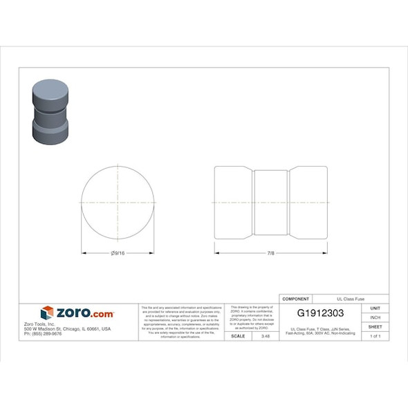 Eaton Bussmann UL Class Fuse, T Class, Fast-Acting, 60A, 300V AC, Non-Indicating JJN-60