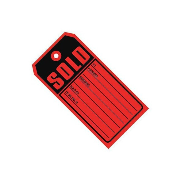 Tag,Print, Sold,4 3/4x2 3/8",PK500, 13 Point Cardstock, Red/Black, 500 PK