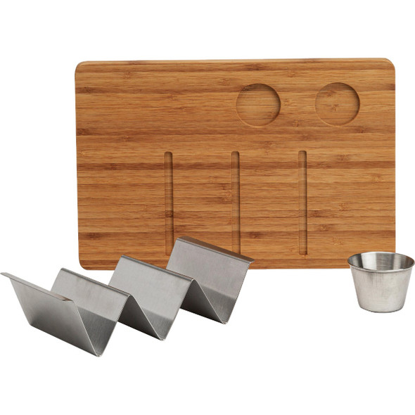 Ecolution Kitchen Extras Bamboo Wood Taco Board With Taco Holder & 2 Cups