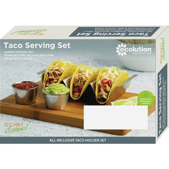Ecolution Kitchen Extras Bamboo Wood Taco Board With Taco Holder & 2 Cups EK11044-AS 628988