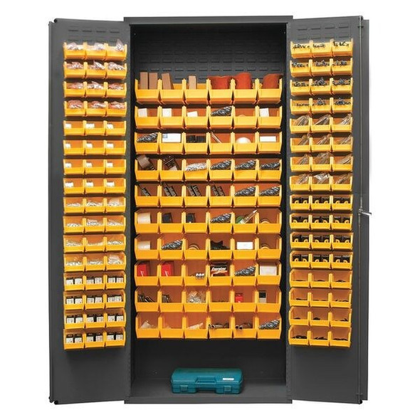 Durham Mfg Bin Cabinet,84"x36"x18",Gray,156YlwBns 2603-156B-95 Durham Mfg Bin Cabinet,84"x36"x18",Gray,156YlwBns 2603-156B-95