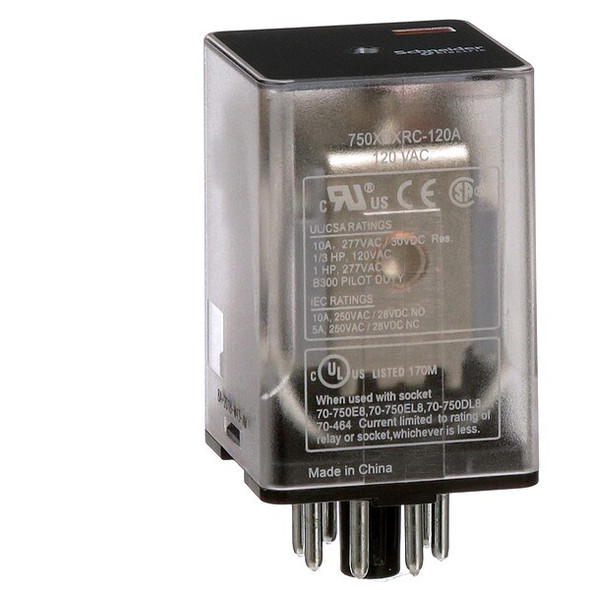 Plug-In, General Purpose Relay, Octal, 10 A, 8 Pins, Pin